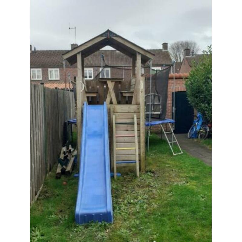 Jungle Gym met glijbaan, schommels en rvs duikelstang