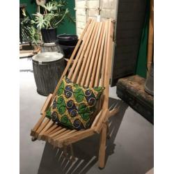 Houten fieldchair / loungestoel en kruk / voetenbankje