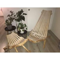 Houten fieldchair / loungestoel en kruk / voetenbankje