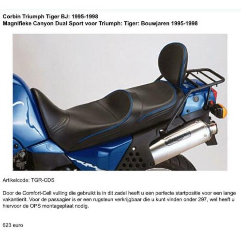 Corbin zadel voor Triumph Tiger 900 bouwjaar 1992 t/m 1998