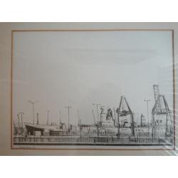 Mooie druk gesigneerd haven (schilderij, steendruk, litho? )