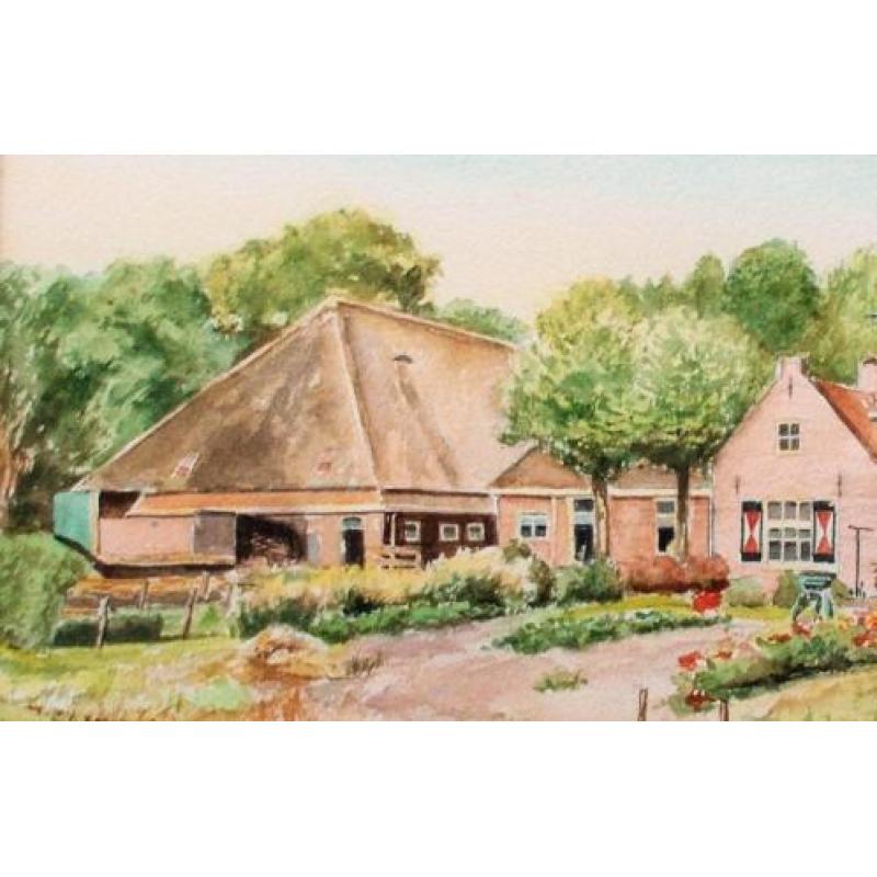 Aquarel gemaakt door Wim Kern van Dorpsgezicht met Boerderij