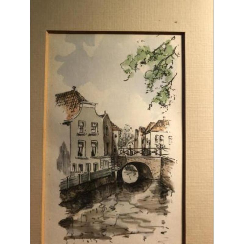 Aquarel Oudewater - Hobbe - Stad en Land - Klein -gesigneerd