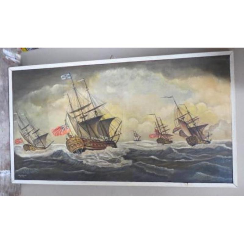 schilderij armada van zeilboten signatuur a.a. Antonio