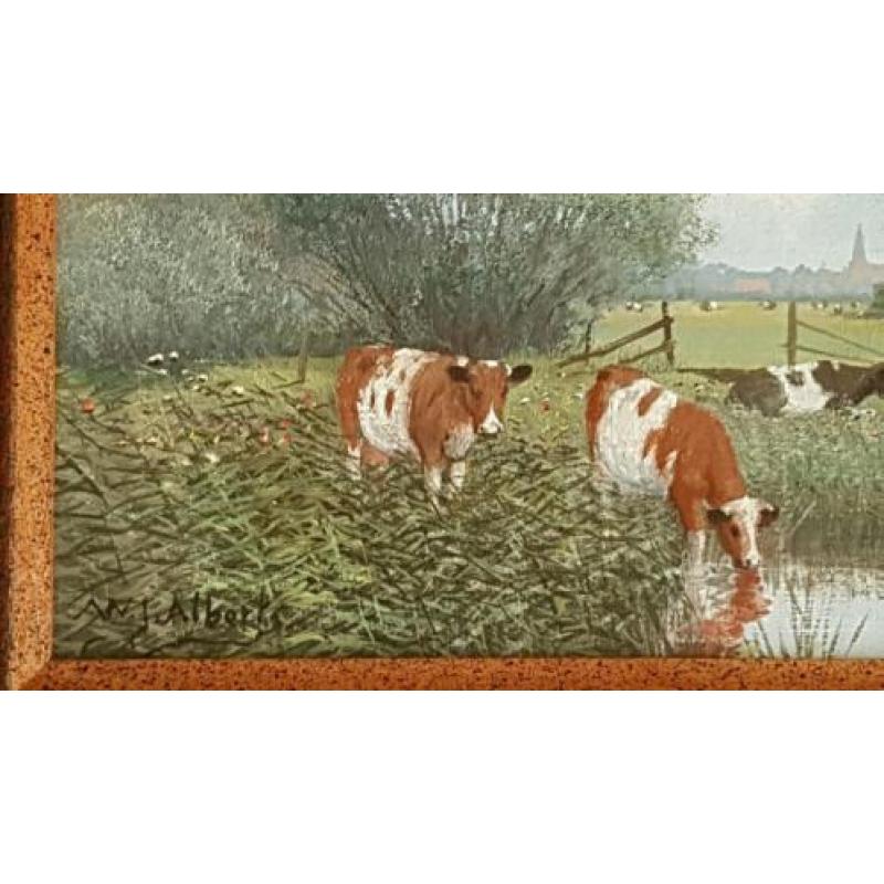 WJ ALBERTS schilderij olieverf landschap koeien oil painting