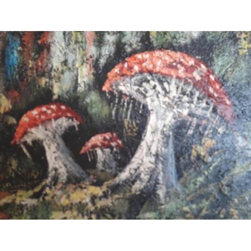 Herfst schilderij retro jaren 60/70, met paddestoelen