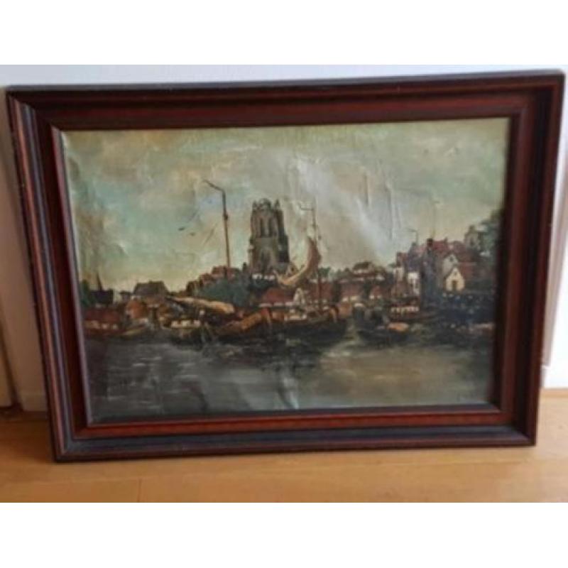 Schilderij Stadsgezicht Dordrecht Cornelis Wolters 1895-1970