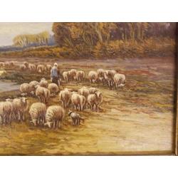 Schilderij landschap met schapen gesigneerd