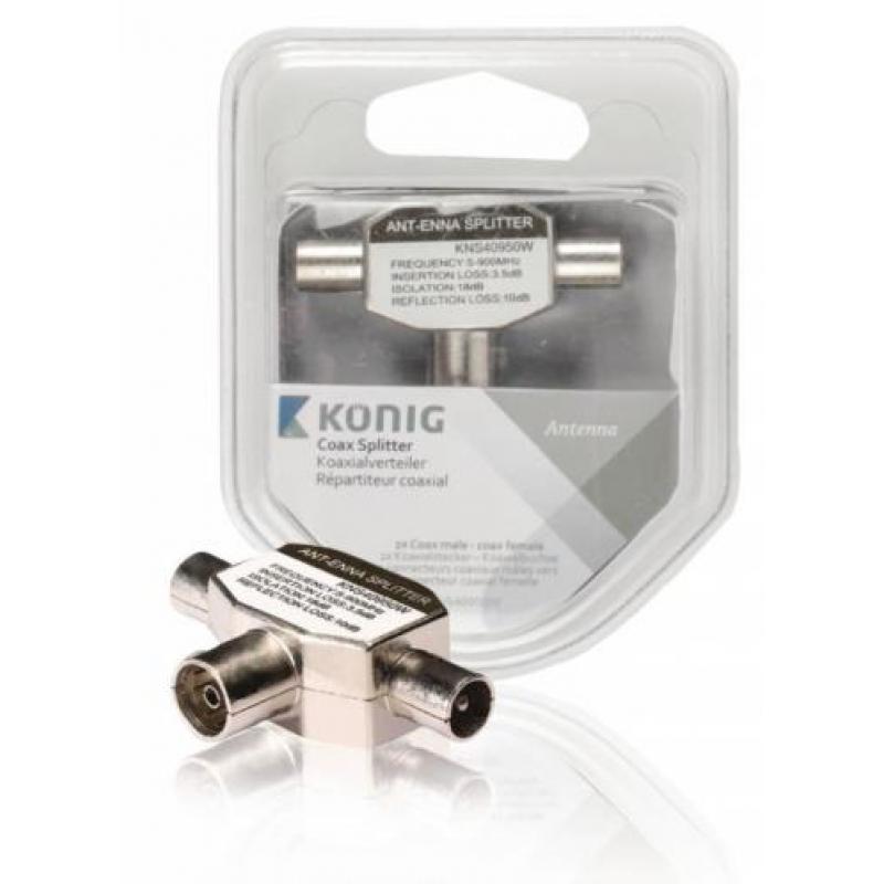 Konig Coax T-Splitter metaal 5-900Mhz