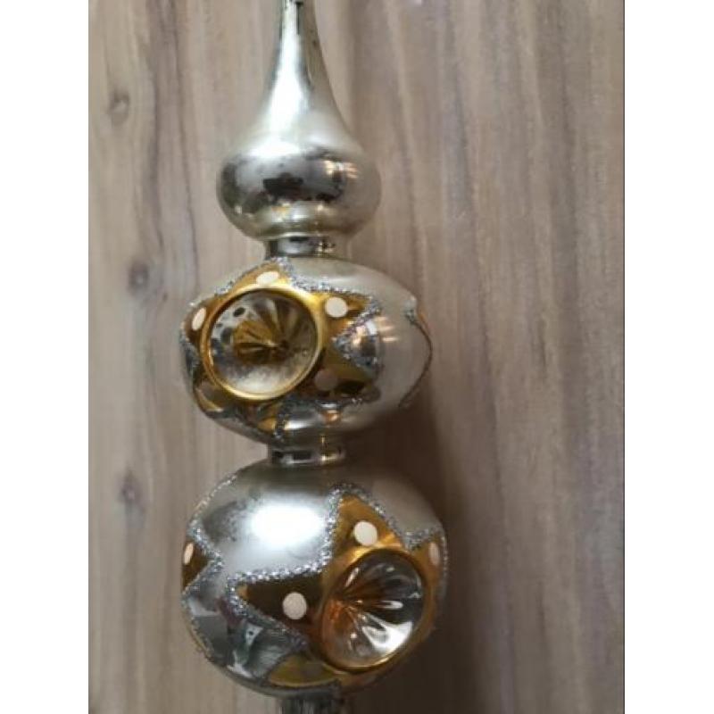 Brocante kerstboom piek kerstversiering deuk zilver oranje