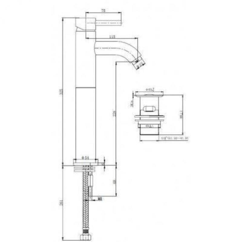 Wastafelmengkraan Abzu Hoog Model Kiwa Met Waste Chroom