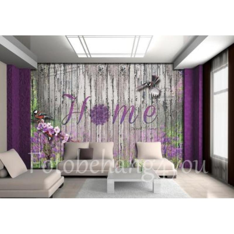 Hout fotobehang Sweet Home grijs, sfeer behang wand