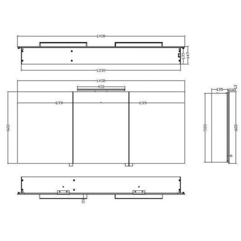 Wiesbaden Luxe spiegelkast +Led verlichting 140x60x14cm