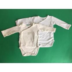 overslagromper romper 50/56 grijs beige baby en wit broekje